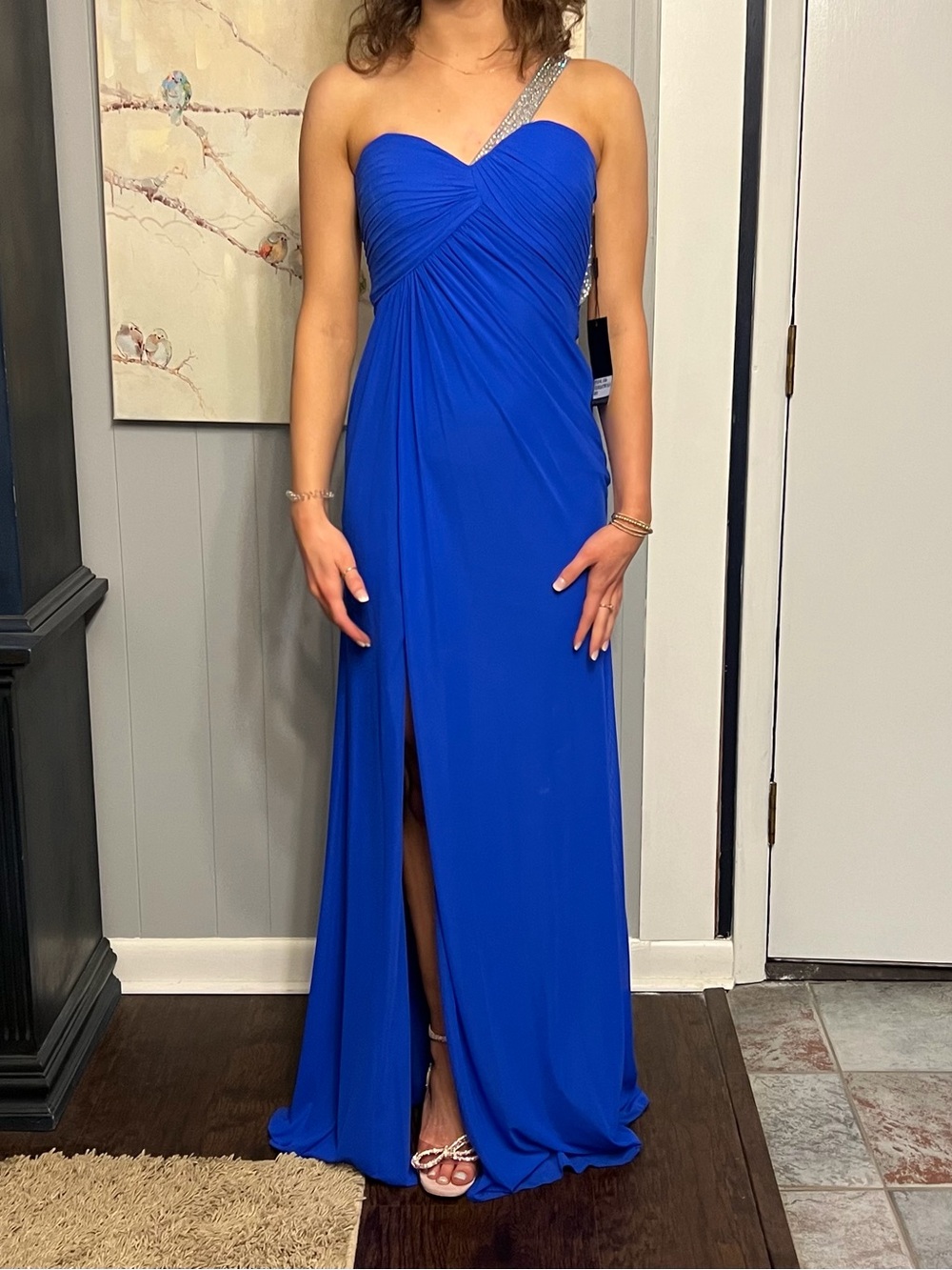 La Femme Elegant One-Shoulder Royal Blue Evening Gown
